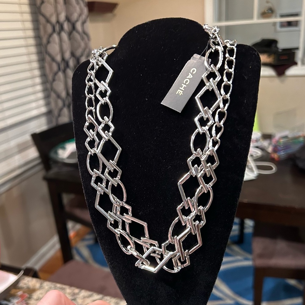 NWT Cache 36” Scalloped Silver Metal Chain Link Long Layering Necklace Ret $48!